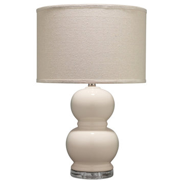 Bubble Ceramic Table Lamp With Drum Shade, Dove Gray, Cream