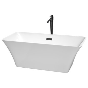 Tiffany 59" Freestanding White Bathtub, Black Tub Filler, Drain & Overflow Trim