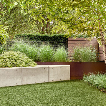 Rear Yard Landscaping with Corten & Concrete Planters