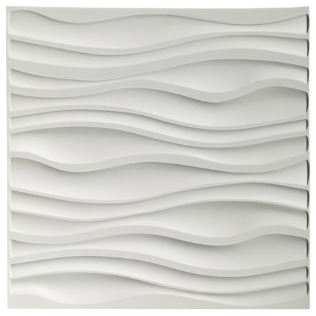 19.7"x19.7" Art3d PVC Wave Board Decorative 3D Wall Panels, Set of 12, White