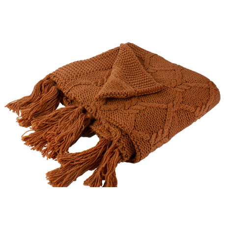 Golden Ochre Knit Throw Blanket with Tassels 50" x 60"