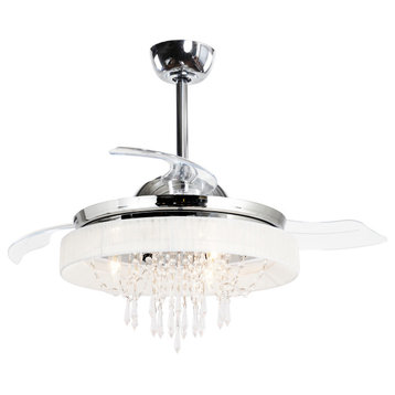 Modern Crystal Ceiling Fan with Lights, 42, Retractable Blades