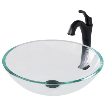 Glass Vessel Sink, Arlo Bathroom Faucet, PU Drain, Mounting Ring, Oil Rub Bronze