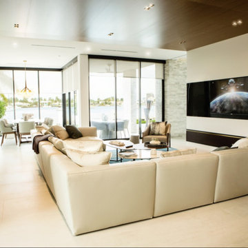 Family Room with Full Surround Sound using Invisible Speakers