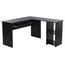 Corner Desk, Chipboard, Sliding Keyboard and 2 Open Shelves, L Shaped, Black