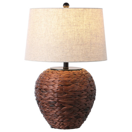 Alaro 24.5" Farmhouse Coastal Water Hyacinth Basket LED Table Lamp, Dark Brown