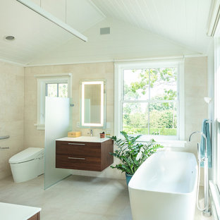 75 Beautiful Beach Style Bathroom With A Wall Mount Toilet