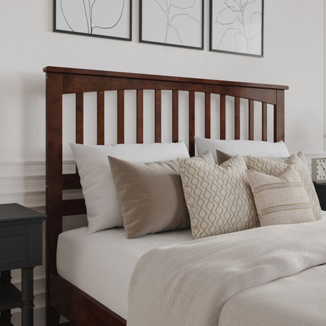 AFI Mission Queen Wood Headboard with USB Charging Station in Walnut