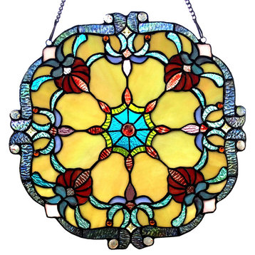 CHLOE Lighting Rosalie Victorian Tiffany-glass Window Panel, 18"