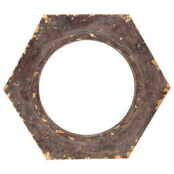23.5" x 27" x 3.5" Bronze Vintage Round Hexagon Frame Cosmetic Mirror