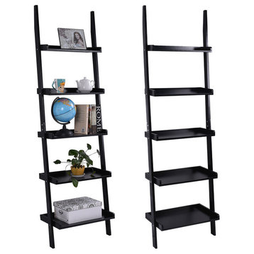 Costway Versatile 5-Tier Bookshelf Leaning Wall Shelf Ladder Bookcase Storage