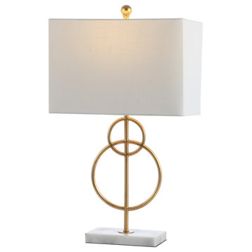 Haines 26" Modern Circle Marble and Metal LED Table Lamp, Gold