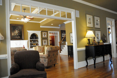 Example of a transitional family room design in Atlanta