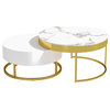 Nesnesis Modern Round Lift-top Nesting Wood Coffee Table with Drawers, Marble/White