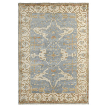Antique Weave Oushak Hand-Knotted Wool Blue/Ivory Area Rug, 9'x12'