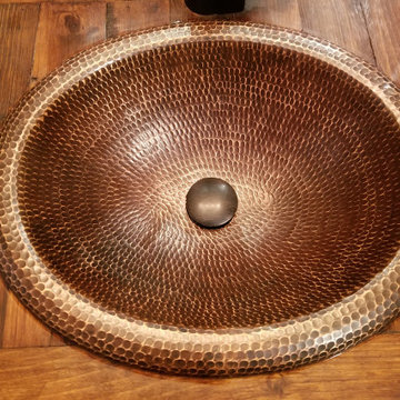 18" Wide Rim Oval Self Rimming Hammered Copper Bathroom Sink (LO18RDB)