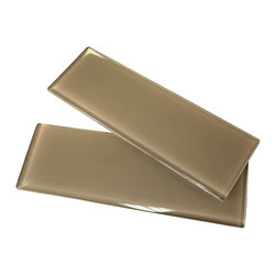 4x12 Glossy Light Brown Subway Glass Mosaic Tiles - Home Accessories & Decor