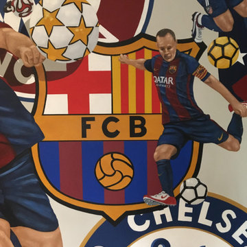 European Football/Soccer Clubs Mural, hand-painted in a bedroom by Tom Taylor