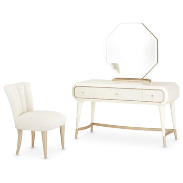 La Rachelle Vanity Set with Mirror & Chair - Medium Champagne