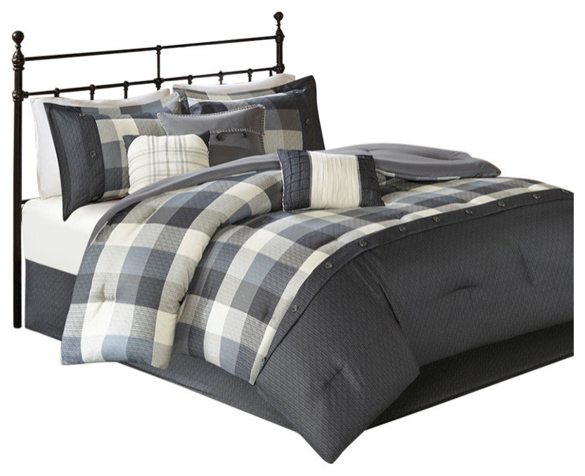 Madison Park Ridge Cabin Farmhouse Buffalo Check Comforter Set, Grey ...
