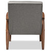 Sorrento Retro Upholstered Wooden Lounge Chair, Gray Fabric