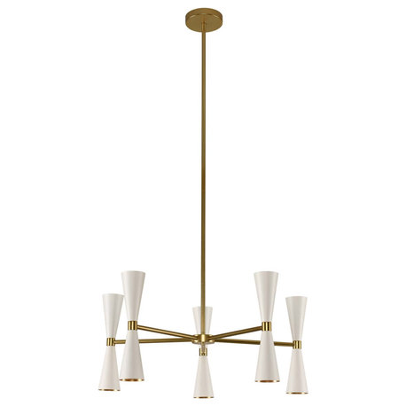 Milo Wide Chandelier - White, Vintage Brass, 10