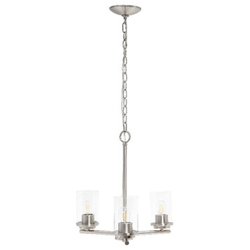 15" 3Lt Metal and Clear Glass Hanging Pendant Chandelier Brushed Nickel