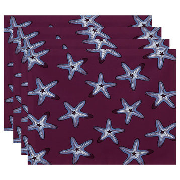 18"x14" Soft Starfish, Geometric Print Placemat, Purple, Set of 4