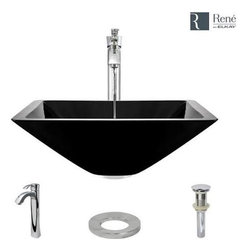 Rene By Elkay R5-5003-NOR-R9-7006-C Noir Dark Colored Glass Vessel Sink with Chr - Bathroom Sinks