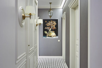 Inspiration for a transitional hallway in Other with grey walls and multi-coloured floor.