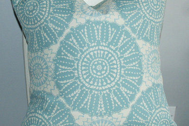 Decorative Indoor/Outdoor Pillow Cover - With Aqua / Ivory Design- 20X20
