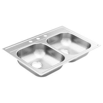 Moen GS202173BQ 2000 Series 33" Drop In Double Basin Stainless - Stainless