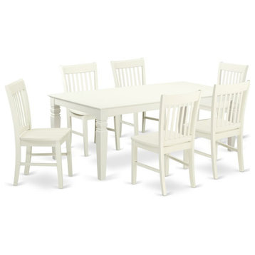 East West Furniture Logan 7-piece Wood Table and Dining Chair Set in Linen White