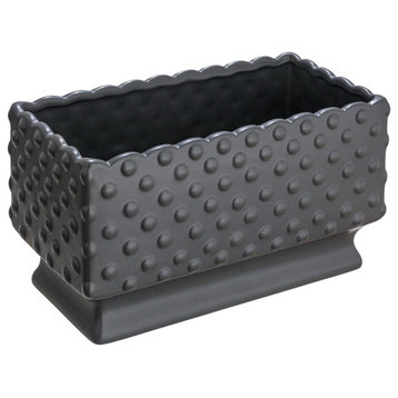 Ceramic Hobnail Planter With Scalloped Edge and Polka Dots, Black