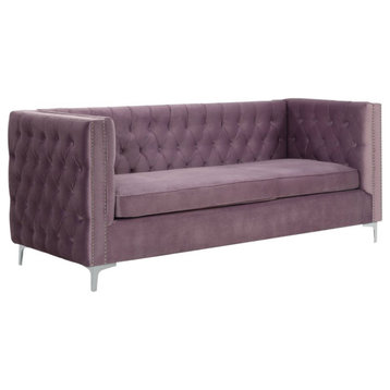 Contemporary Sectional Sofa, Button Tufting Details & Nailhead Trim, Purple