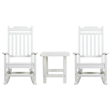 Set of 2 Winston All-Weather Poly Resin Rocking Chairs, Accent Side Table, White