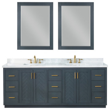 Gazsi Classic Blue Bathroom Vanity Set, 84", With Mirror