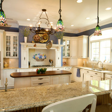 Williamsburg French Country Kitchen with Hearth and Double Island