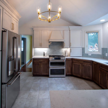 Two Tone Kitchen with Wood Stained and Light Beige Cabinets