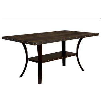 Benzara BM208982 Wooden Dining Table with Nail head Trim and Open Shelf, Brown