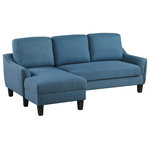 OSP Home Furnishings - Lester Sofa With Chaise and Twin Sleeper, Blue fabric With Black legs - Curl up for a relaxing evening on the Lester Sleeper Sofa. Details like squared tapered feet, piping trim, and padded arms make this an attractive center of your living or family room. Invite guests to sleep in comfort on the easy to pull out bed thanks to plush, foam filled cushions. This sleeper folds out to a generous twin or single size, perfect for an unexpected guest. This sectional's chaise sets up left side facing. Everything you could ever want from a convertible sofa.