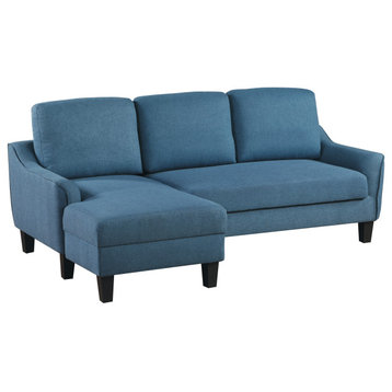 Lester Sofa With Chaise and Twin Sleeper, Blue fabric With Black legs