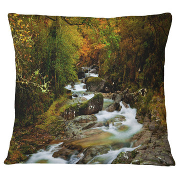 Flowing River in Autumn Landscape Photography Throw Pillow, 16"x16"