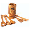 Handmade Olive Wood Utensil Holder and Kitchen Tools, Set of 5
