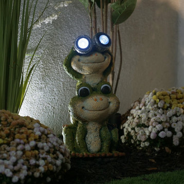 Solar Binocular Leap Frogs Statue with LED Lights