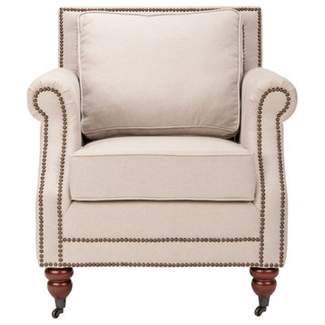 Ray Club Chair With Brass Nail Heads Taupe