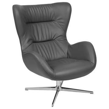 Home and Office Retro Swivel Wing Accent Chair, Gray Leathersoft