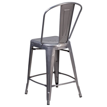 24'' High Clear Coated Indoor Counter Height Stool with Back