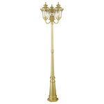 Livex Lighting - Oxford 3-Light Soft Gold Post Light - From the Oxford outdoor lantern collection, this traditional design will add curb appeal to any home. It features a handsome, antique-style post plate and decorative arm. Clear water glass  cast an appealing light and lends to its vintage charm. Wall plate, arm and other details are all in a soft gold finish.
