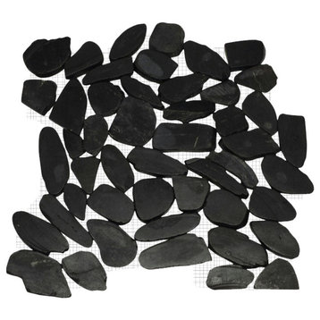 Obsidian Flat Interlocking Polished Pebbles Tile, 10 Sq. ft., 12"x12"
